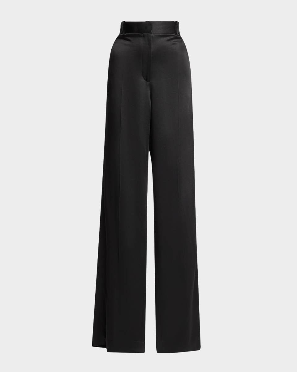 Slit Wide-Leg Satin Trousers